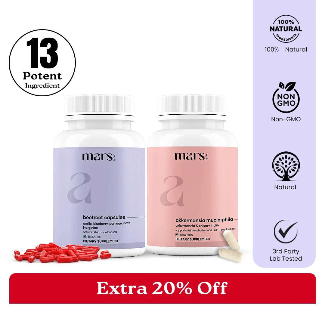 FusionFlow GLP-1 Combo: Mars Beetroot Nitric Oxide Booster & Mars Akkermansia Muciniphila Capsules
