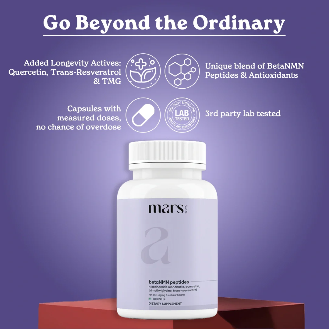 Mars BetaNMN Peptides 1000mg | NAD+ Booster with TMG, Quercetin & Resveratrol for Cellular Energy, Anti-Aging & Longevity - Image 4