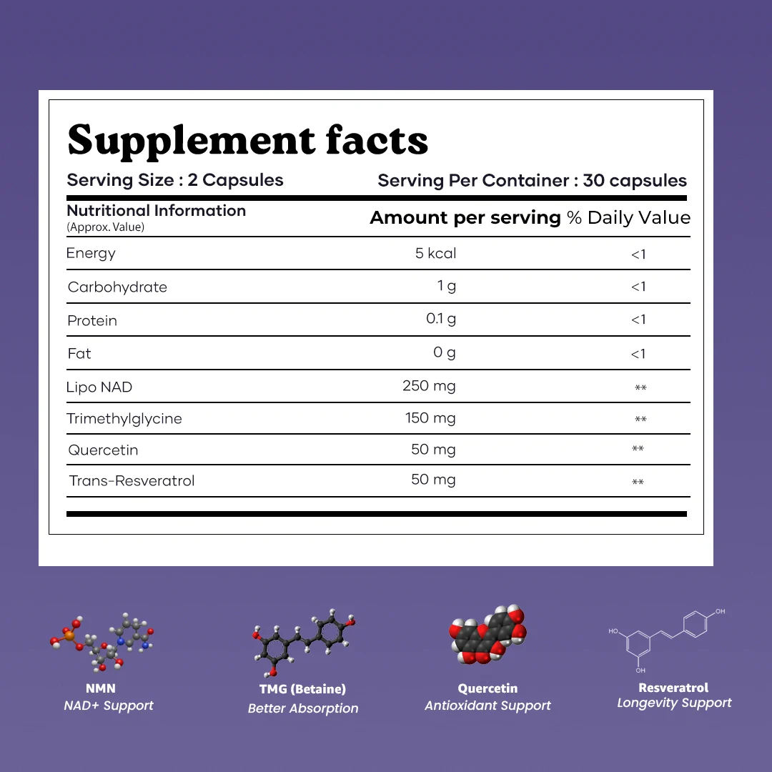 Mars BetaNMN Peptides 1000mg | NAD+ Booster with TMG, Quercetin & Resveratrol for Cellular Energy, Anti-Aging & Longevity - Image 8