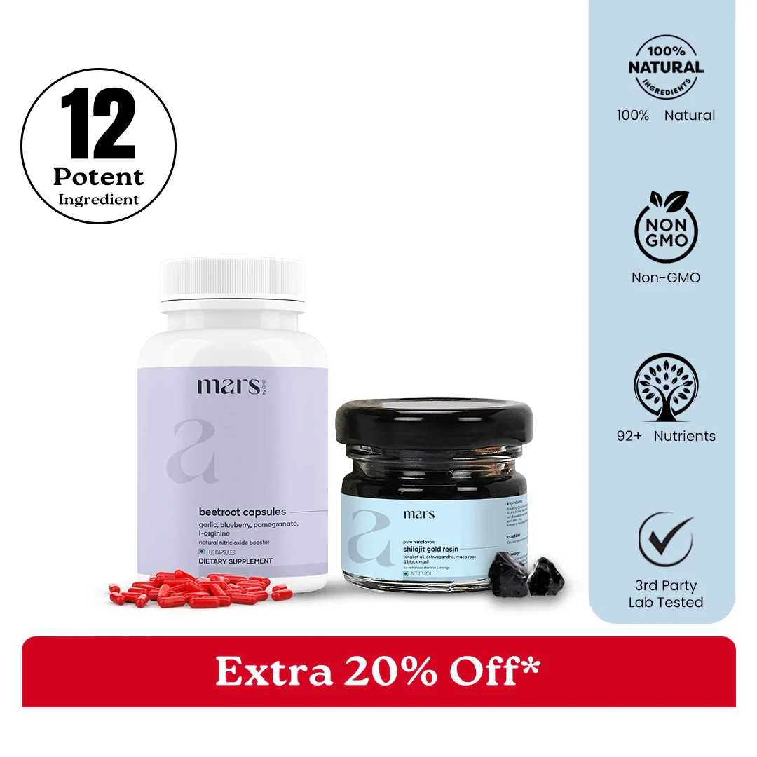 Mars Nitric Gold Combo : Mars Beetroot Nitric Oxide Booster & Mars Pure Himalayan Shilajit Gold Resin
