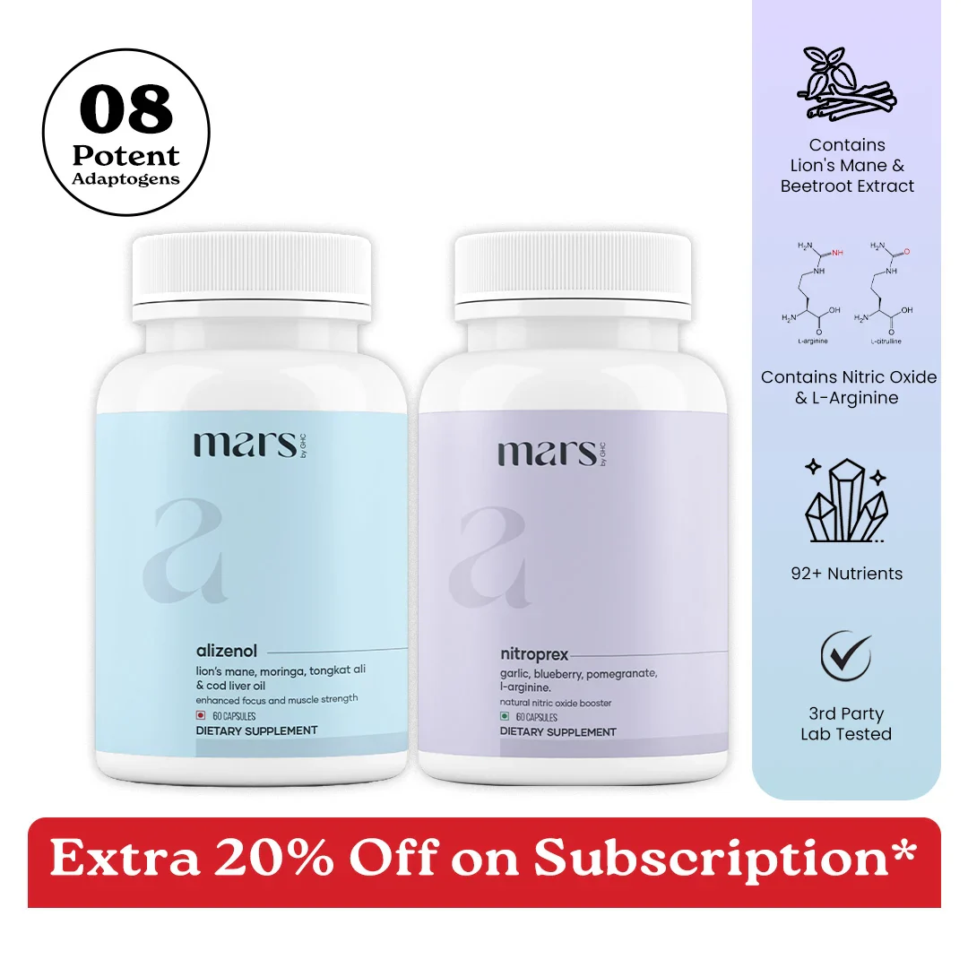 Mars SizeOMax Combo: Dual Action NitroPrex & Alizenol Stack for Blood Flow, Size & Performance